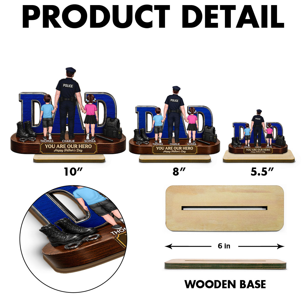 Proud American Police Dad You Are Our Hero - Personalized 2-Layered Wooden Plaque - Unique Trending Gift For Dad, Husband
