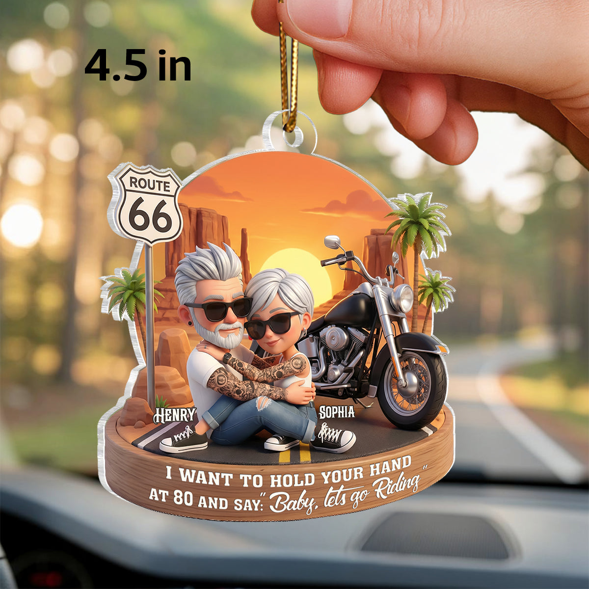 3D Effect Old Couple Baby Let's Go Riding - Personalized Acrylic Car Hanger - Sentimental Gift for him, for her