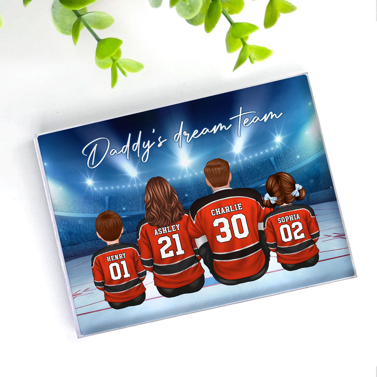 Daddy's Team Hockey Family Sitting Personalized Acrylic Block, Unique Gift for Dad, Gift for Husband