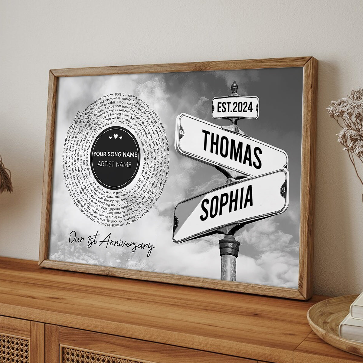 Vintage Crossroads Street Sign Song Lyrics Art Personalized Poster, Anniversary Gift For Girlfriend Boyfriend Wife Husband