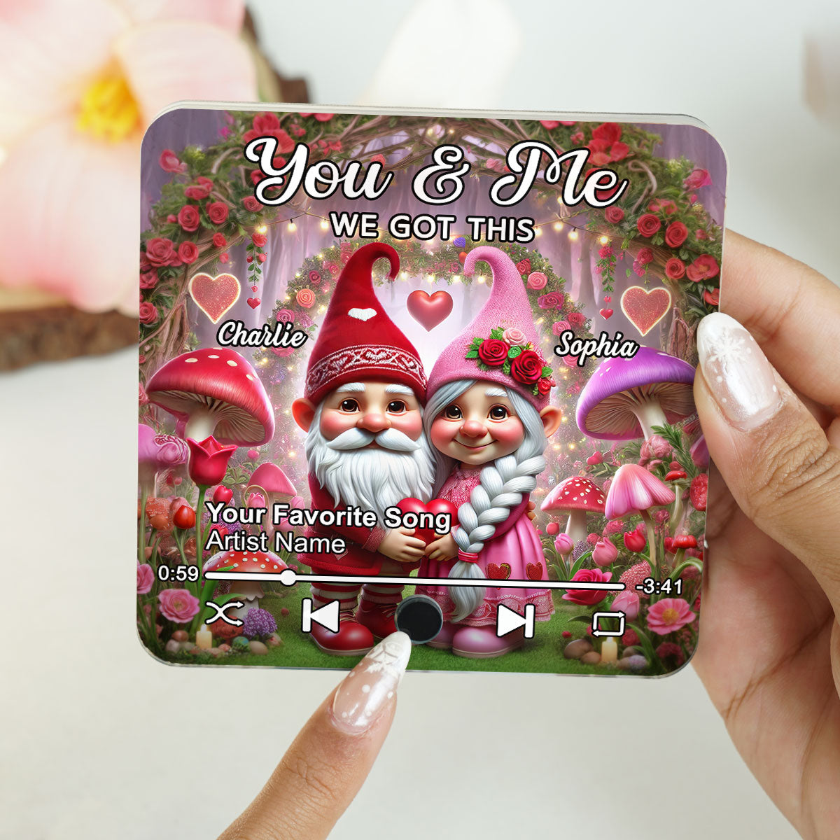 Gnome Couple Personalized Music Fridge Magnet, Heartfelt Gift For Couple, For Him, For Her, Boyfriend, Girlfriend, Husband, Wife