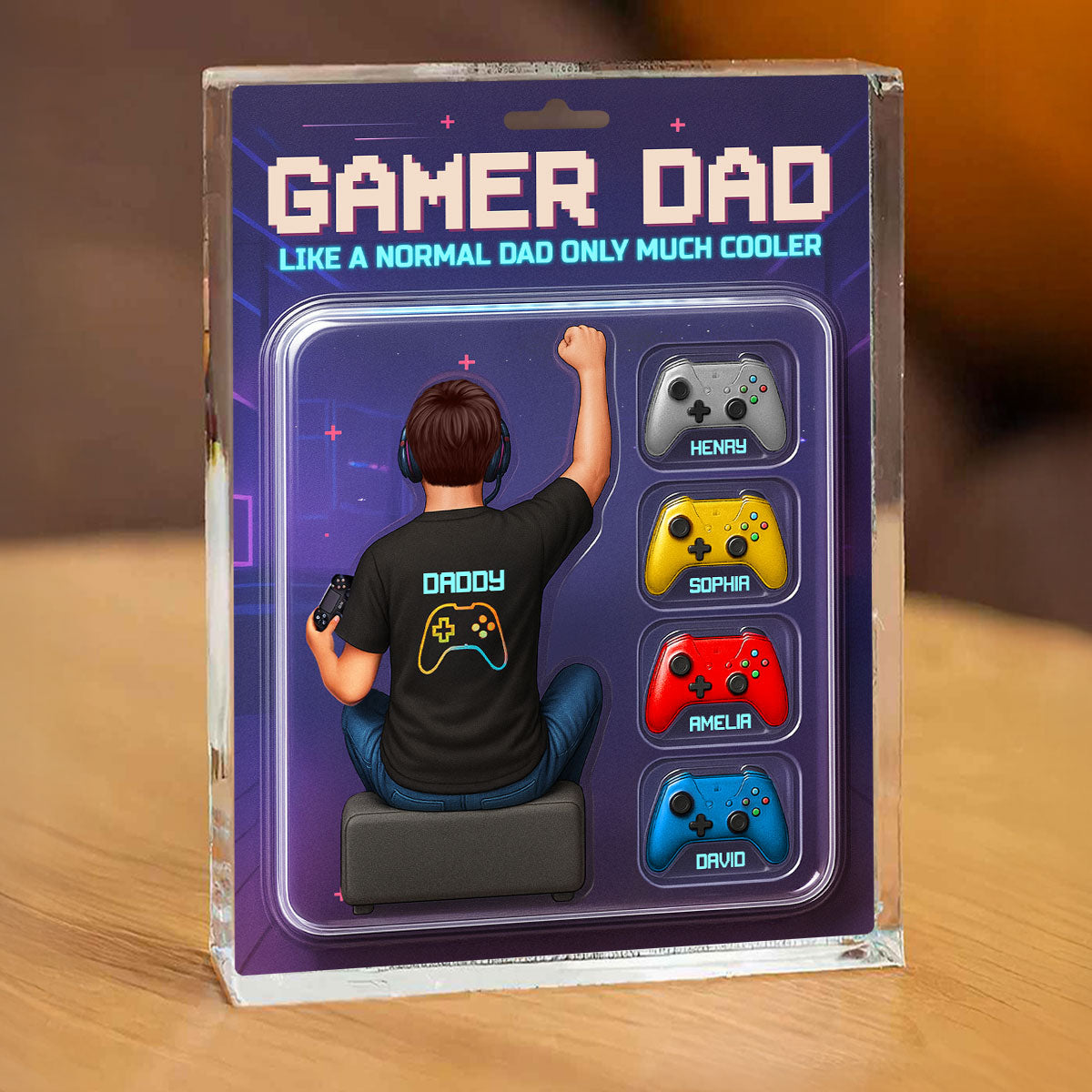 Gamer Dad Back View Toy Box Figures Style, Personalized Acrylic Block Plaque, Gift for Dad, Gift for Husband