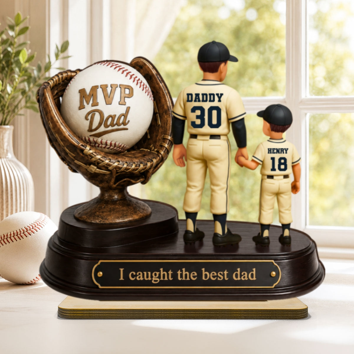 We Caught the Best Dad Baseball Trophy - Personalized 2-Layered Wooden Plaque - Gift for Dad, Husband