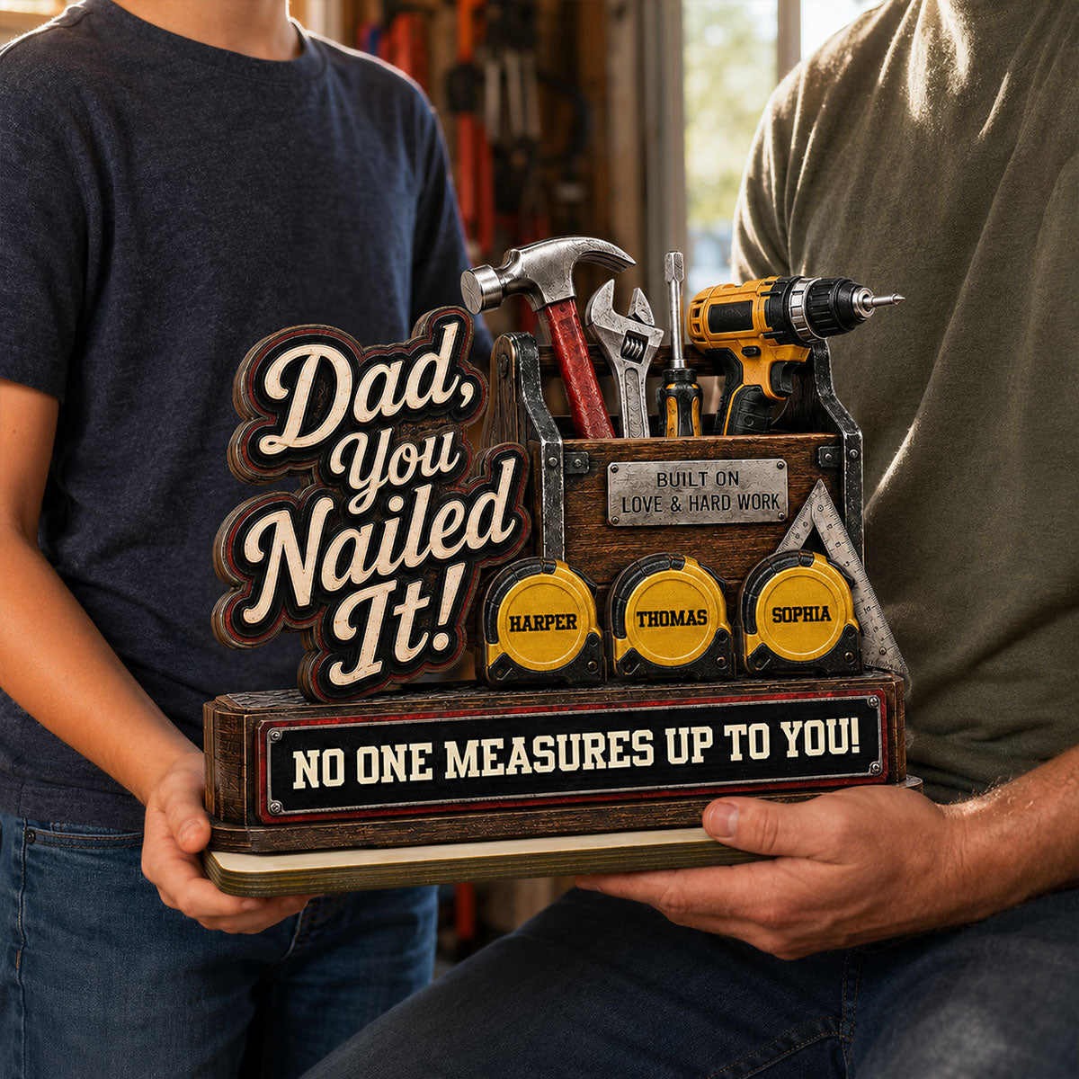 Dad You Nailed It Custom Name 2D Flat - Personalized 2-Layered Wooden Plaque - Gift For Dad