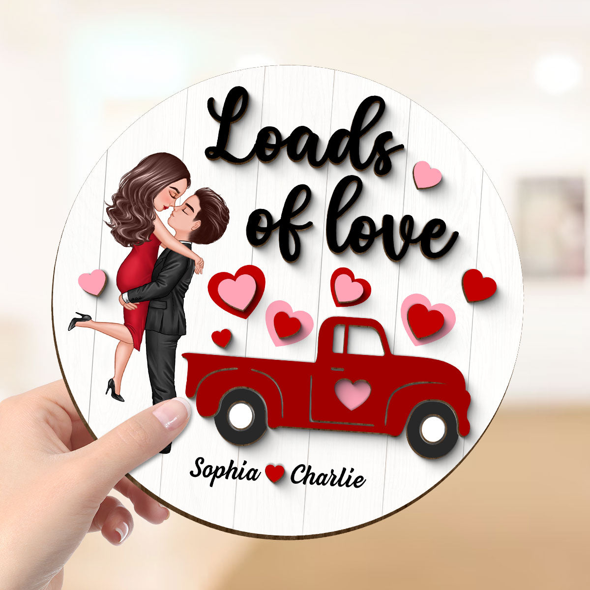 Couple Hugging Kissing Truck Loads Of Love Gift Personalized 2-layer Wooden Plaque