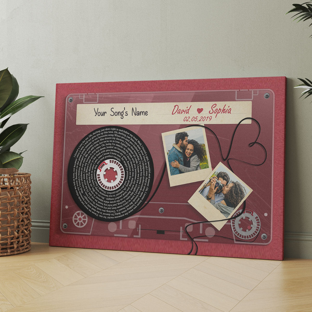 Red Cassette Tape Song Lyrics Art Personalized Canvas, Anniversary Gift For Him, For Her, For The Couple