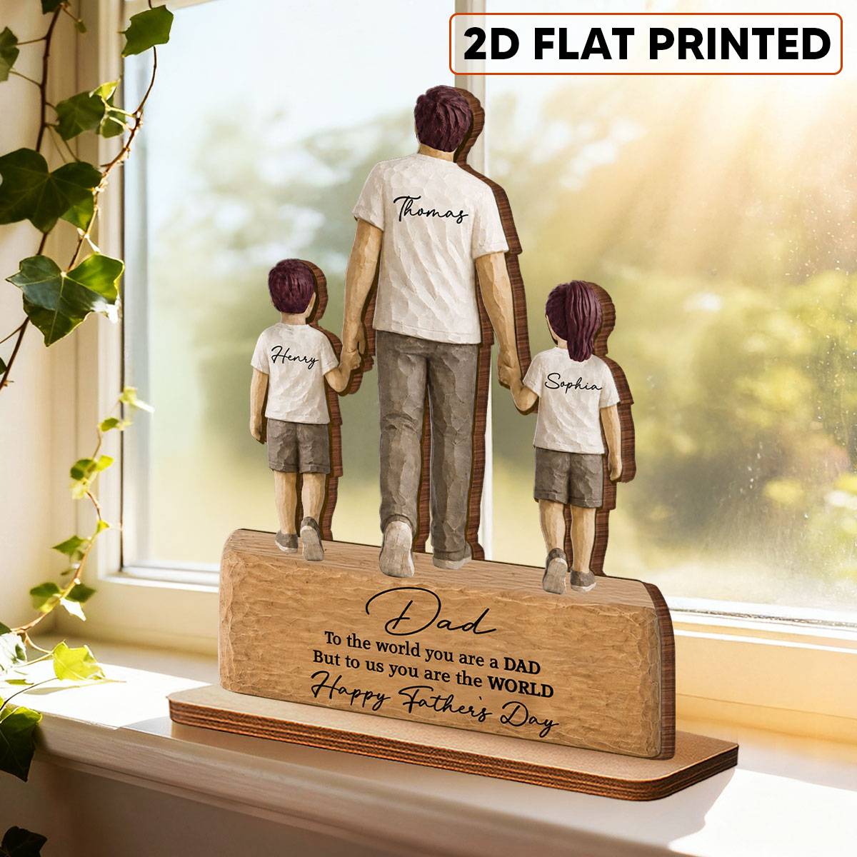 Sentimental Rustic Dad And Kids Walking - Personalized 2-Layered Wooden Plaque - Heartfelt Gift For Dad, Husband