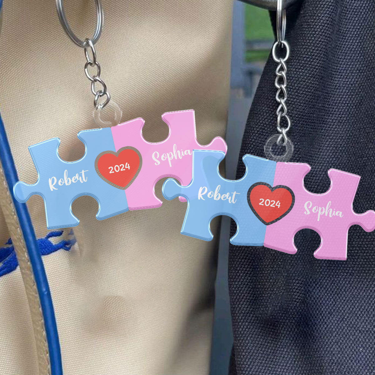 Love Is The Piece That Holds Us Together Acrylic Keychain, Personalize Couple Puzzle Name Sign, Gift For Him, For Her, Wedding Gift