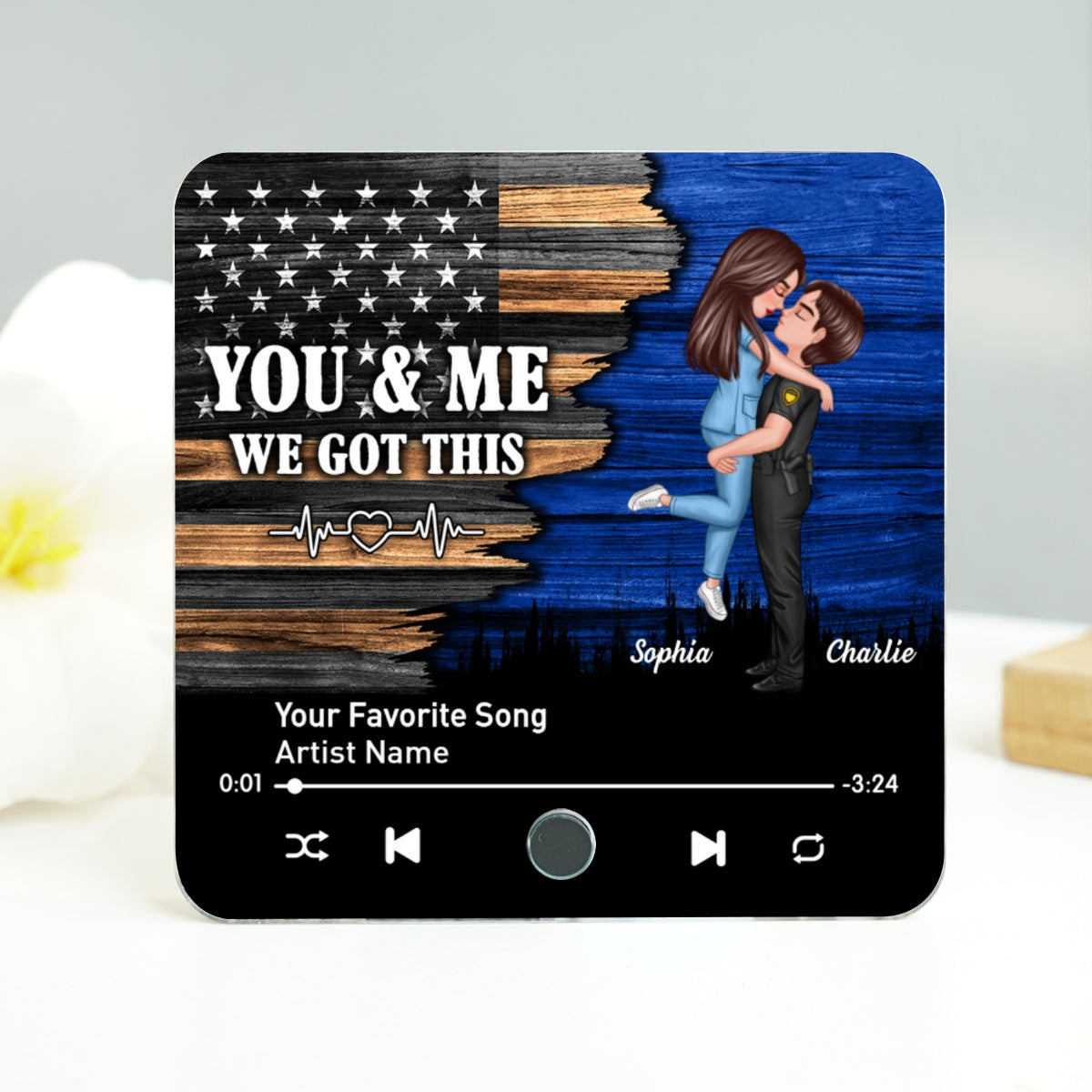 Hero Couple Hugging Kissing Favorite Song Personalized Music Fridge Magnet, Gift Gift For Her Gift For Him