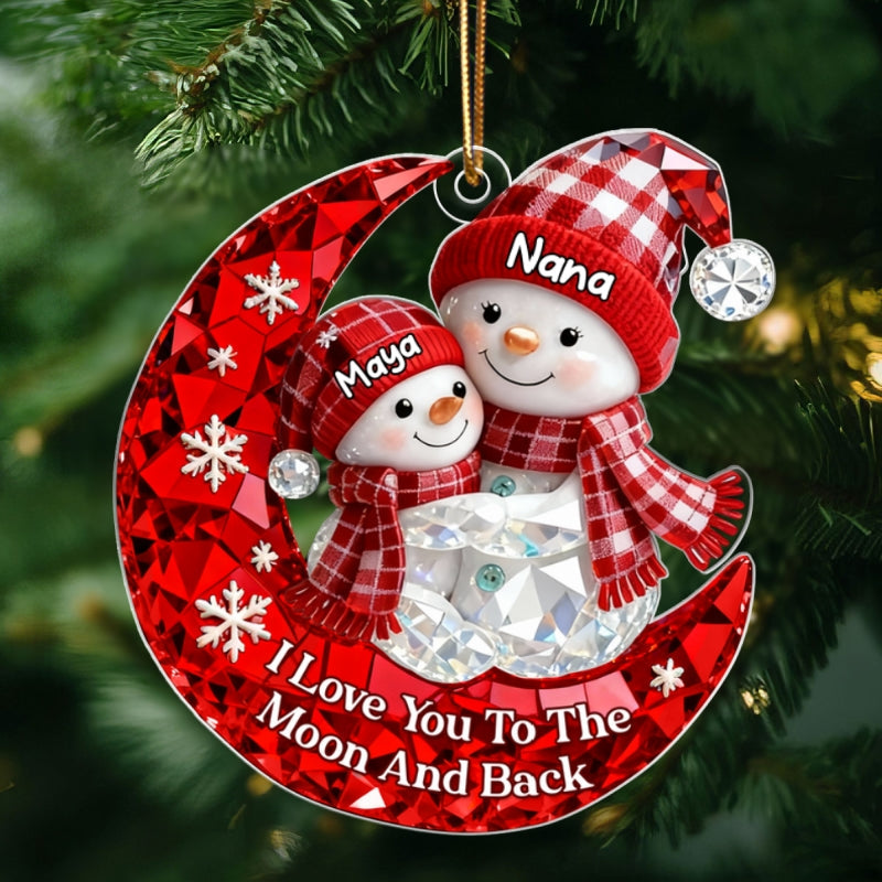 Love Grandkid to the Moon and Back 3D Crystal Effect - Personalized Acrylic Ornament - Christmas Gift for Grandma, Grandkids