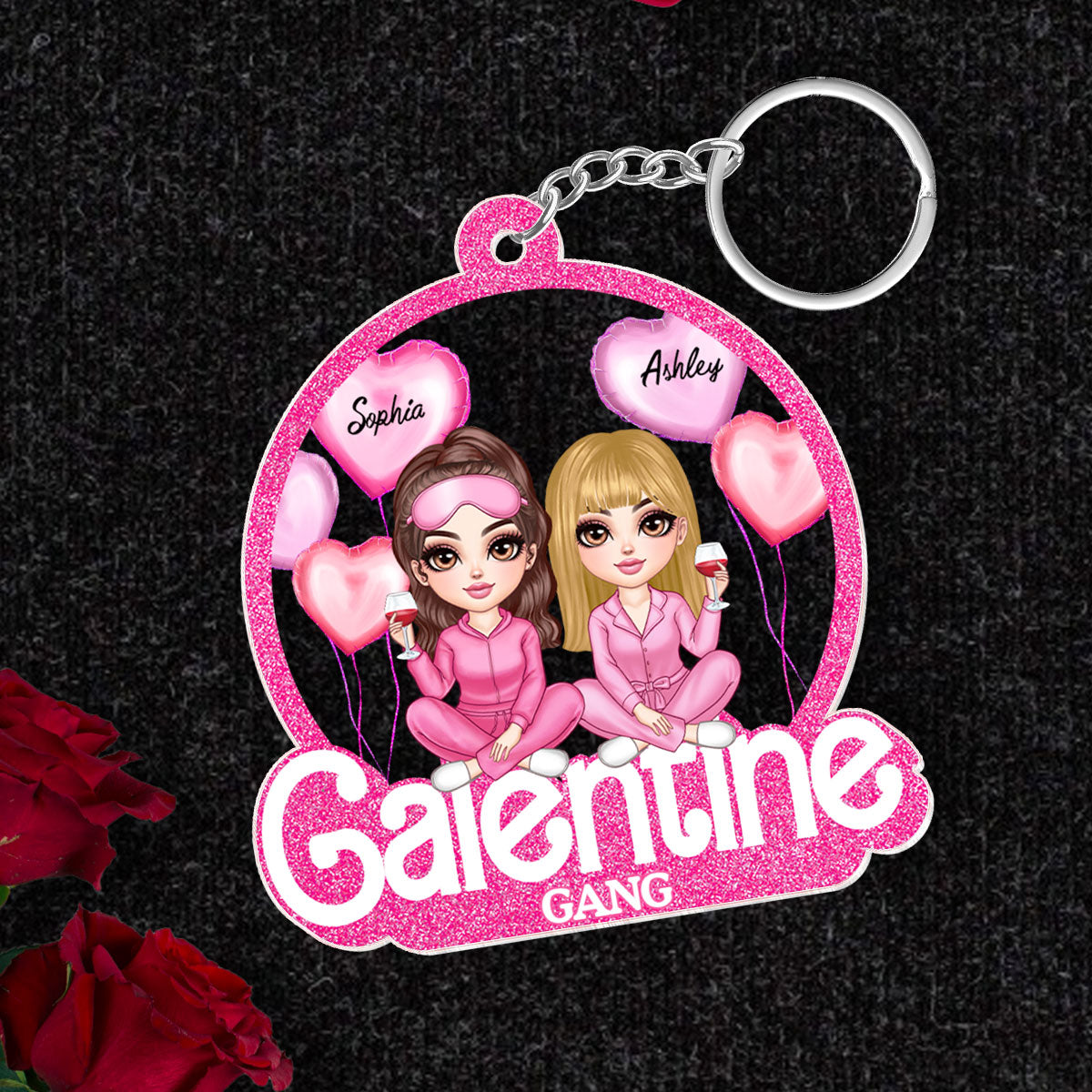 Galentine Gang Partners In Crime Pretty Girls Personalized Acrylic Keychain, Gift, Social Club, Besties Gift