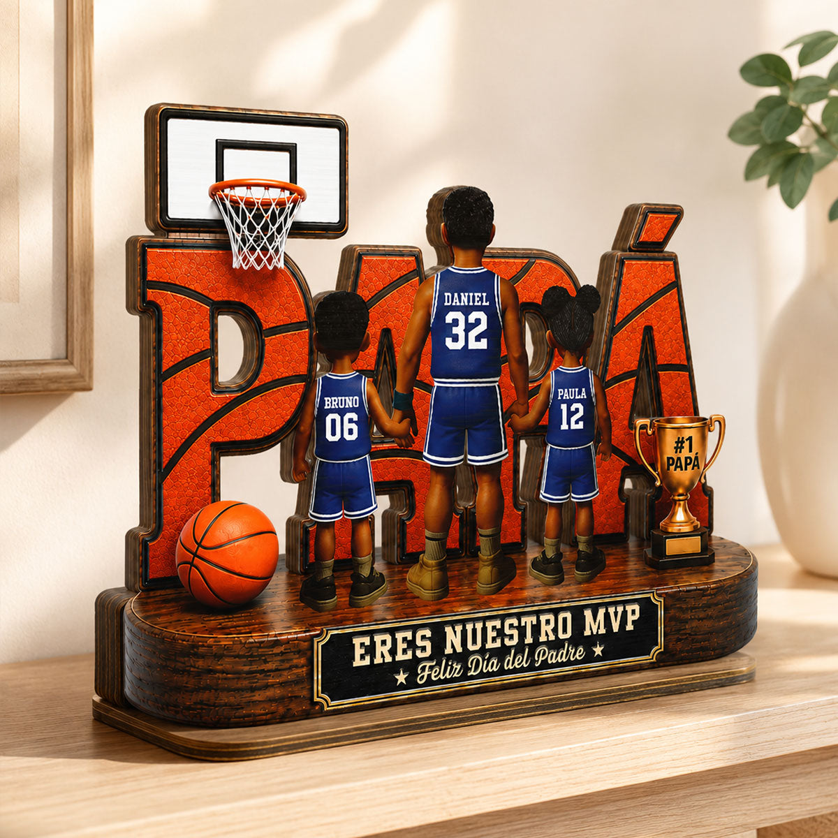 Leyenda Pap Basquetbolista, T Eres Nuestro MVP - Placa de Madera Personalizada de 2 Capas - Regalo del Da del Padre para Pap