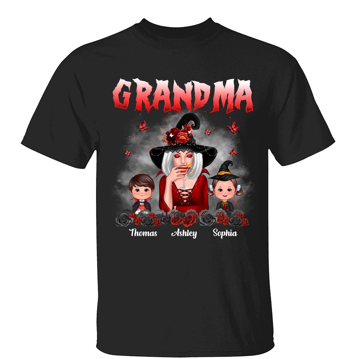 Halloween Roses Grandma With Grandkids Personalized Shirt