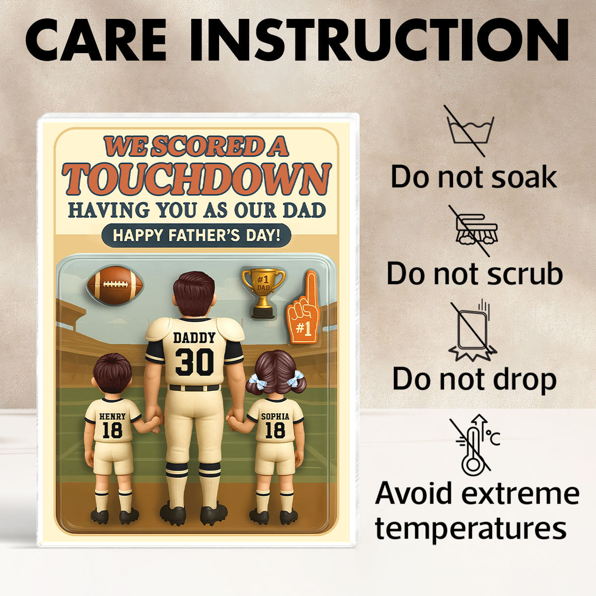 I Scored A Touchdown Having You as my Dad, Custom Figure Personalized Acrylic Block Plaque, Gift for Dad, Gift for Husband