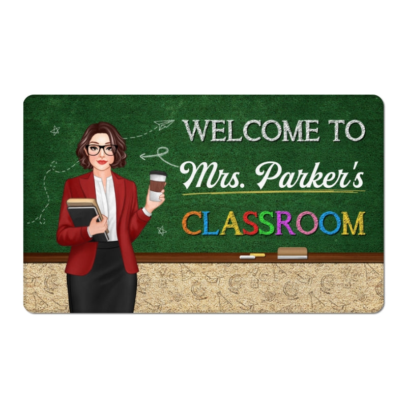 Welcome To Teacher Classroom Blackboard Personalized Doormat