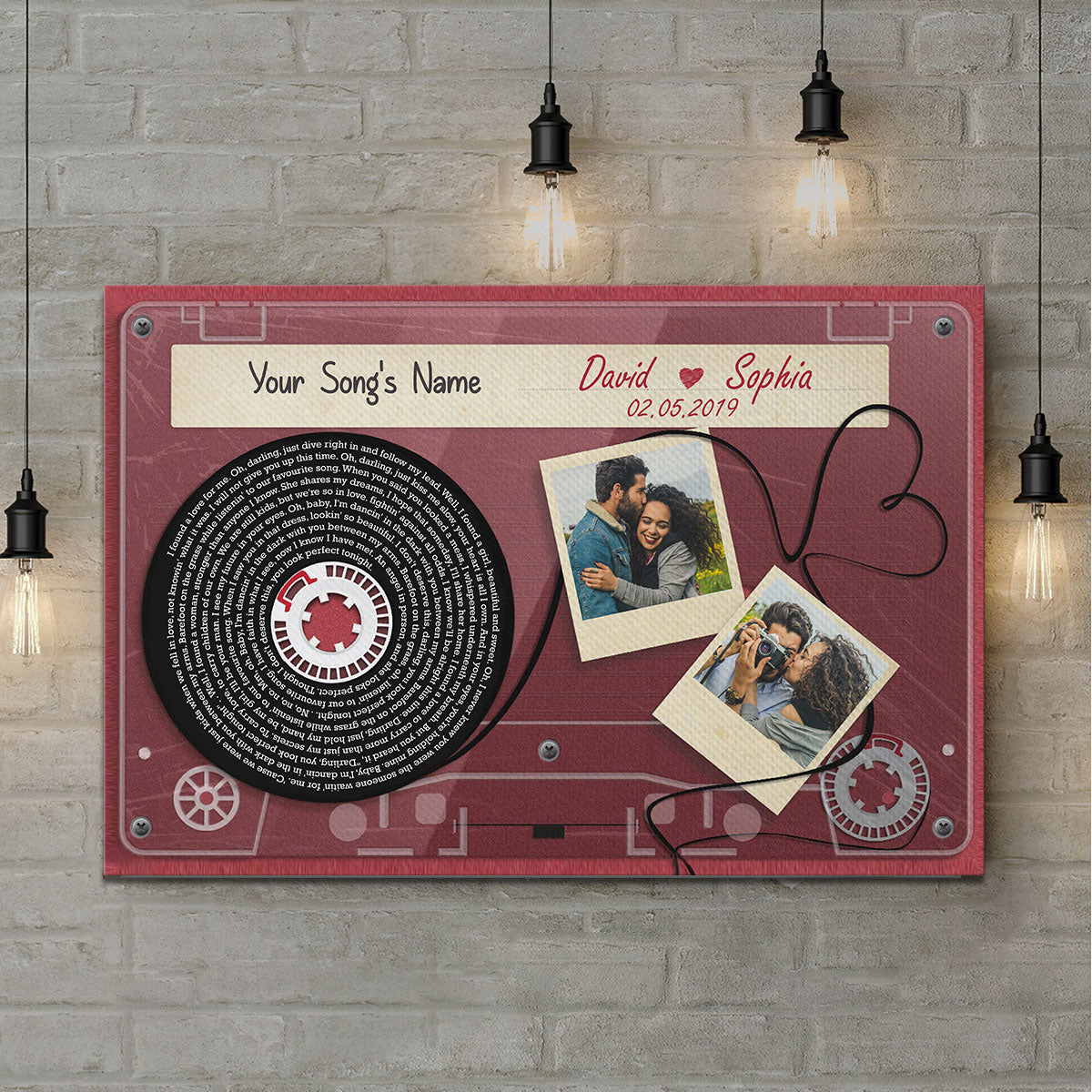 Red Cassette Tape Song Lyrics Art Personalized Canvas, Anniversary Gift For Him, For Her, For The Couple