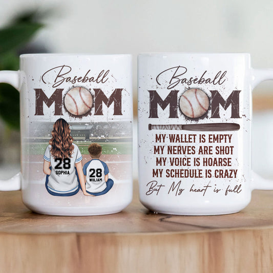 Father's Day Gifts, Baseball Mom But My Heart Is Full - Personalized Mug