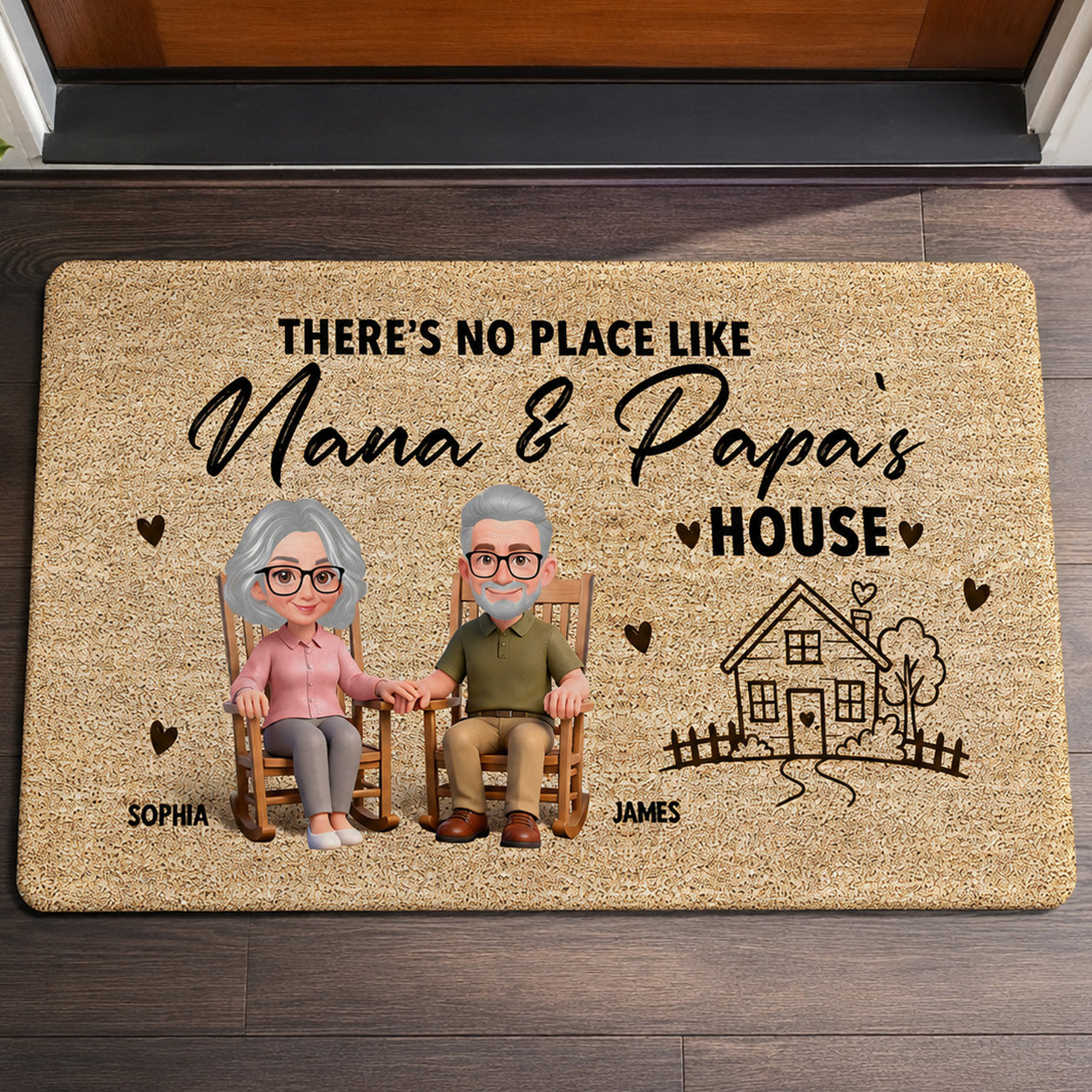 No Place Like Grandparents' House - Personalized Doormat - Home Decor Gift, Grandkids Welcome Decorations