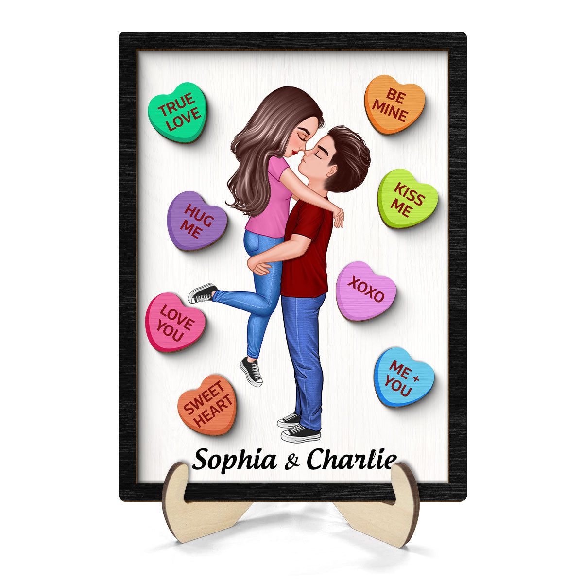 Couple Conversation Hearts Valentine‘s Day Gift Personalized 2-Layer Wooden Plaque