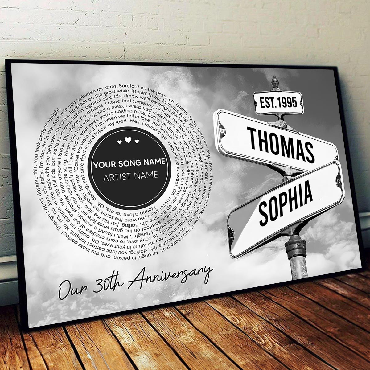 Vintage Crossroads Street Sign Song Lyrics Art Personalized Poster, Anniversary Gift For Girlfriend Boyfriend Wife Husband