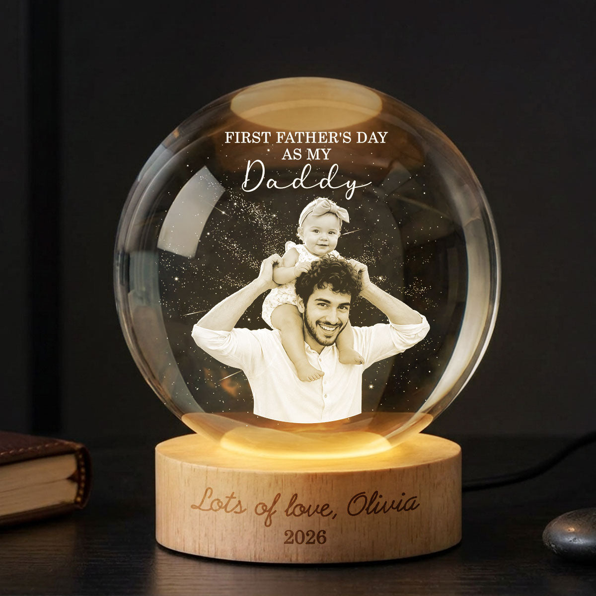 First as My Daddy - Personalized Crystal Ball LED Night Light - Gift for Dad