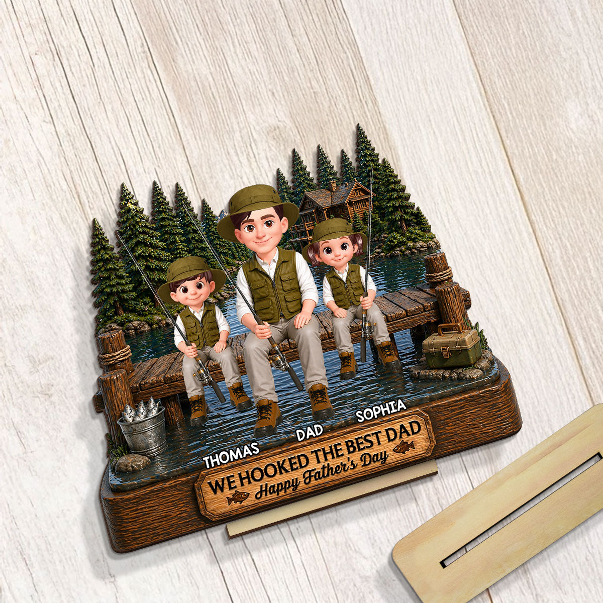 Fishing We Hooked The Best Dad - Personalized 2-Layered Wooden Plaque - Gift For Fishing Dad, Fishing Lovers
