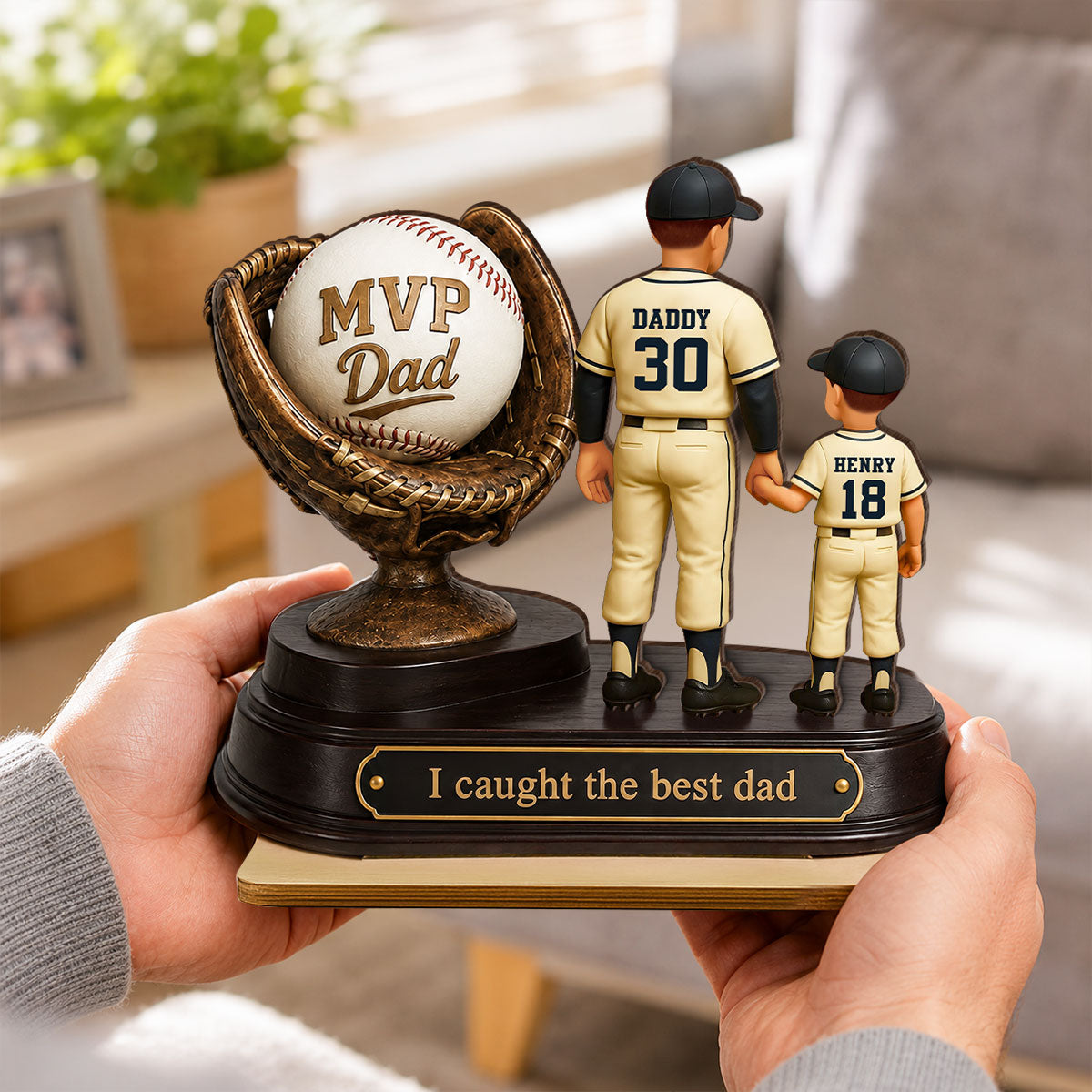 We Caught the Best Dad Baseball Trophy - Personalized 2-Layered Wooden Plaque - Gift for Dad, Husband