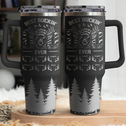 Father's Day Gifts, Best Buckin' Dad Ever Custom Kids Names - Personalized 40oz Tumbler