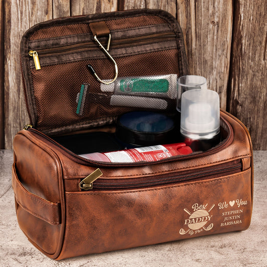 Father's Day Gifts, Best Daddy By Par We Love You - Personalized Leather Toiletry Bag