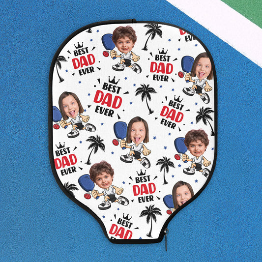 Best Dad Ever Custom Kid Face - Personalized Photo Pickleball Paddle Cover