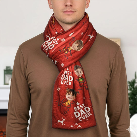 Father's Day Gifts, Best Dad Ever Custom Kid Faces - Personalized Fleece Scarf