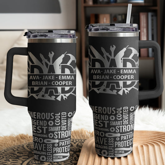 Father's Day Gifts, Best Dad Ever Gift Dad Tools Custom Kids Names - Personalized 40oz Tumbler