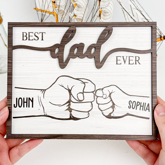 Father's Day Gifts, Best Dad Ever - New Version - Personalized Wooden Plaque