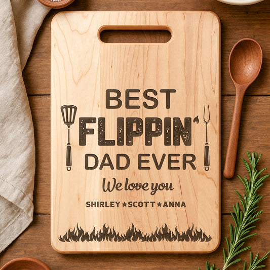 Father's Day Gifts, Best Flippin Dad Ever - Personalized Engraved Maple Cutting Board