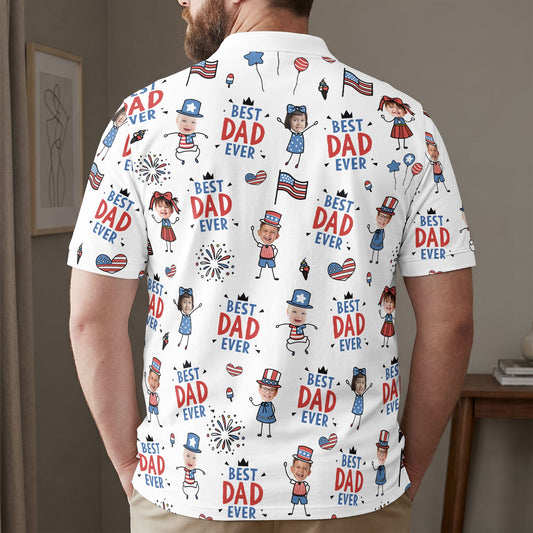 Best Dad Ever USA Flag - Personalized Polo Shirt
