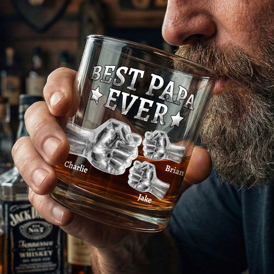 Father's Day Gifts, Best Papa Ever Fist Bump - Personalized Whiskey Glass