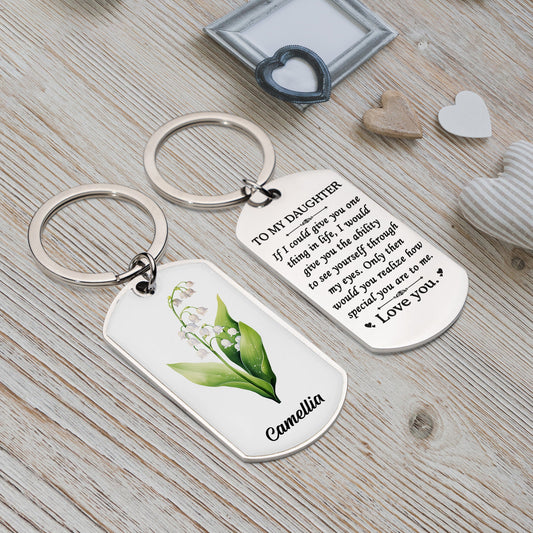 Birth Flower Daughter, Granddaughter - Personalized Stainless Steel Keychain
