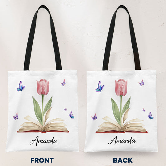 Birth Flower Book Lover Gift Book Club - Personalized Tote Bag