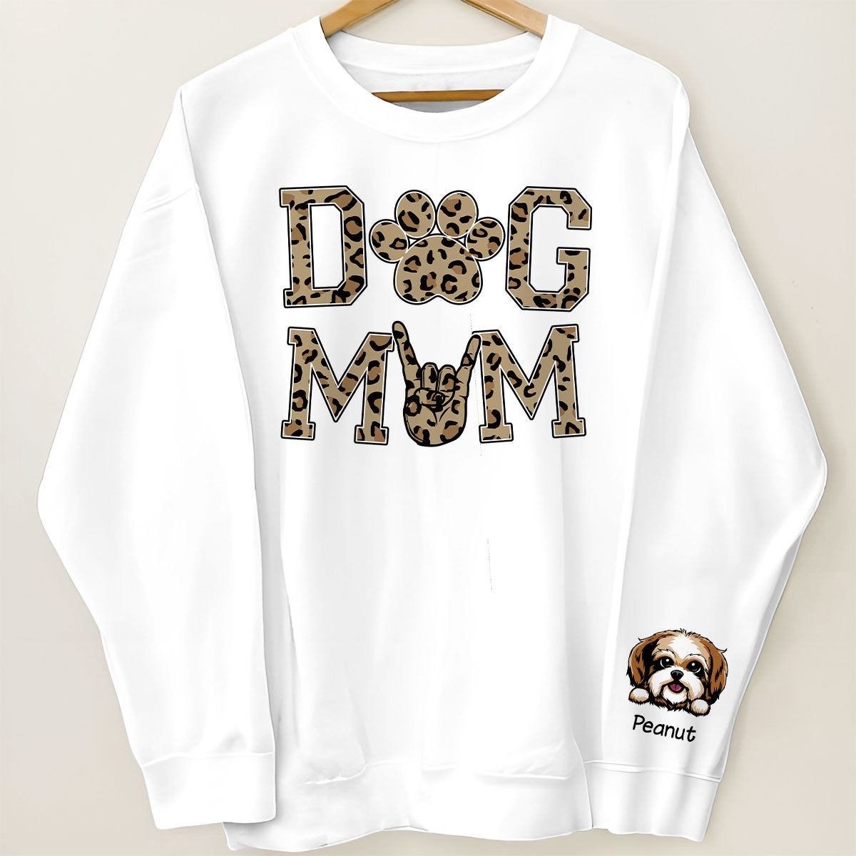 Dog Mom Leopard Peeking Dog, Gift For Dog Mom, Fur Mama, Personalized Sleeve Printed Sweatshirt