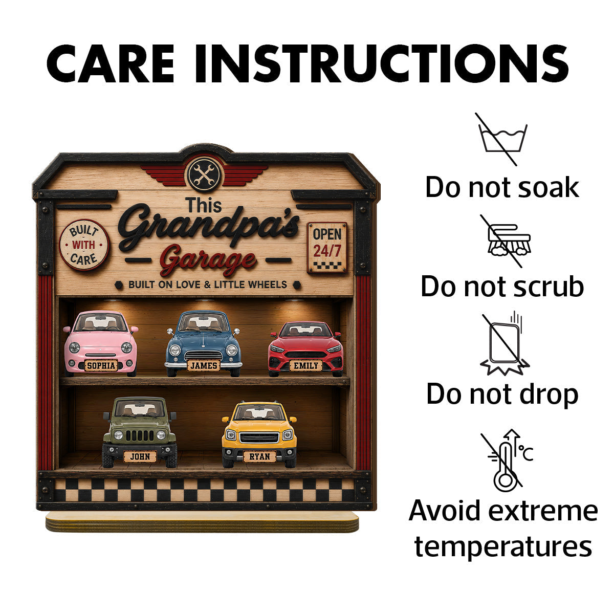 Dad Grandpa's Garage 2D Flat - Personalized Wooden Plaque - gift for Dad, Grandpa