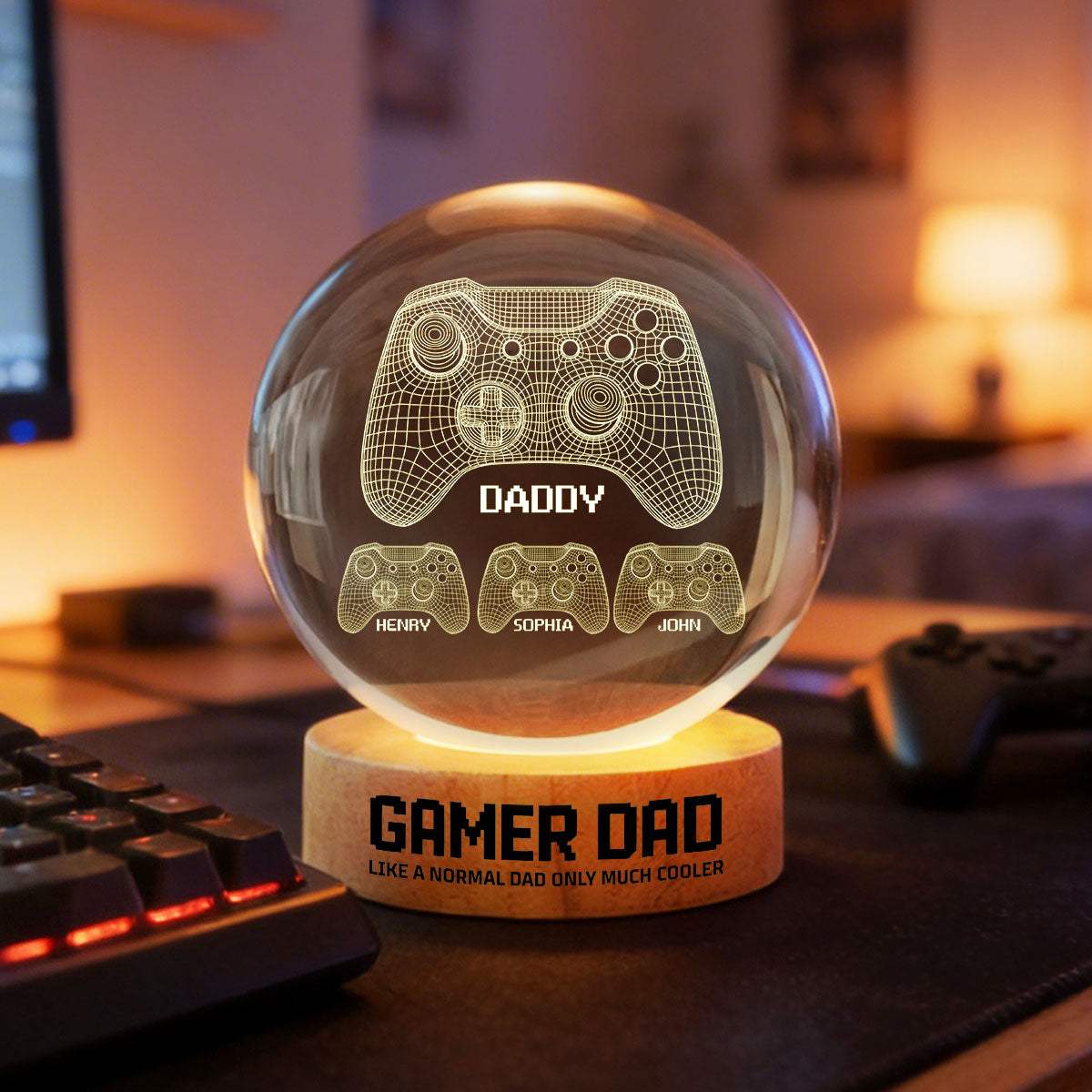 Gamer Dad Like A Normal Dad But Cooler - Personalized Crystal Ball LED Night Light - Gift For Dad