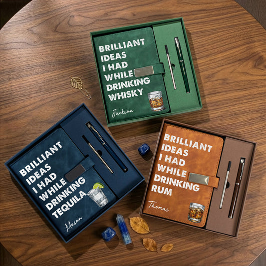 Father's Day Gifts, Brilliant Ideas I Had While Drinking Bourbon, Wine, Whiskey, Custom Drink - Personalized Notebook Set
