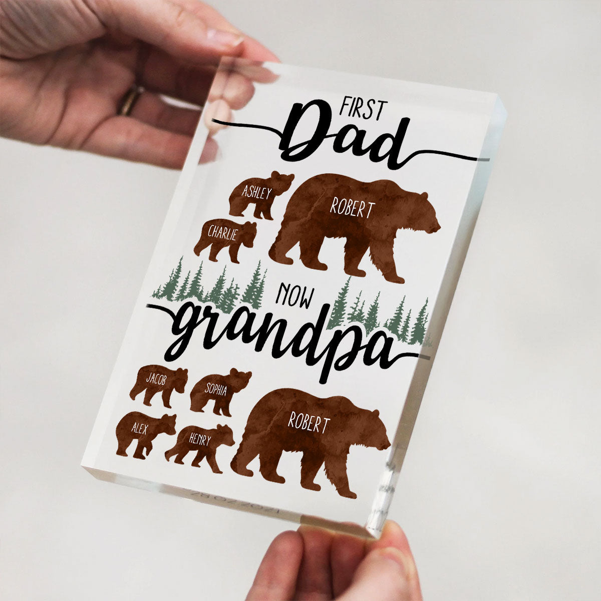 First Dad Now Grandpa Bear Personalized Acrylic Block, gift for Dad, for Grandpa