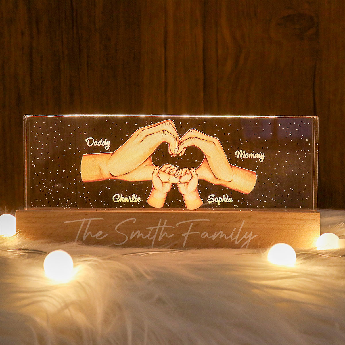Family Heart Hands Gift Father's Day Gift Personalized Acrylic LED Night Light