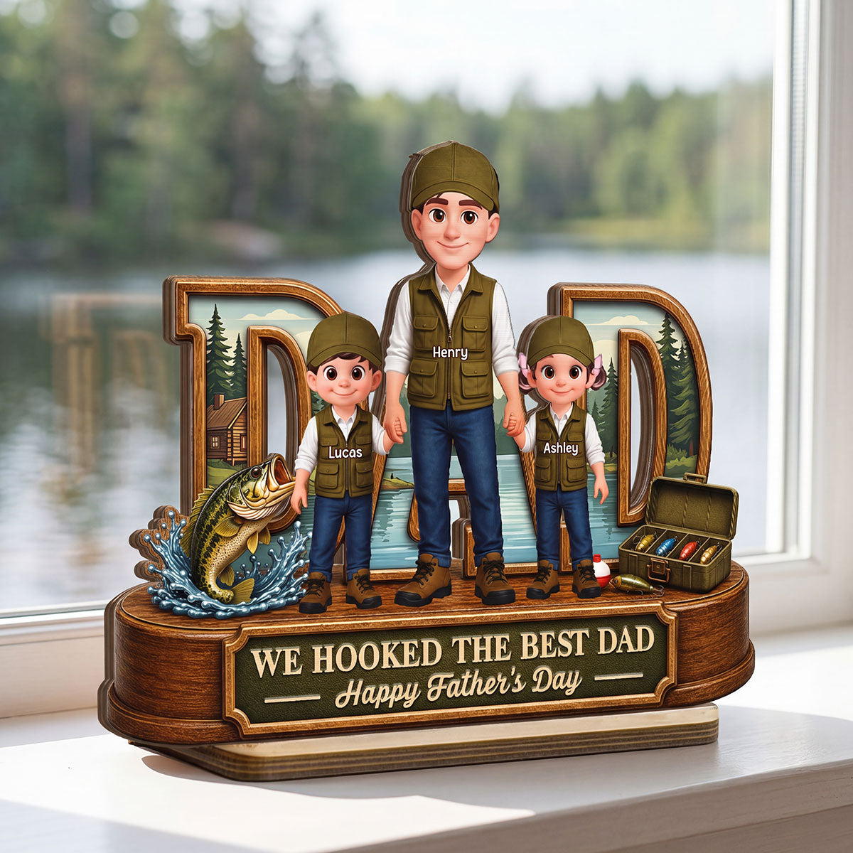 We Hooked The Best Dad Fishing Dad - Personalized 2-Layered Wooden Plaque - Gift For Fishing Dad, Fishing Lovers