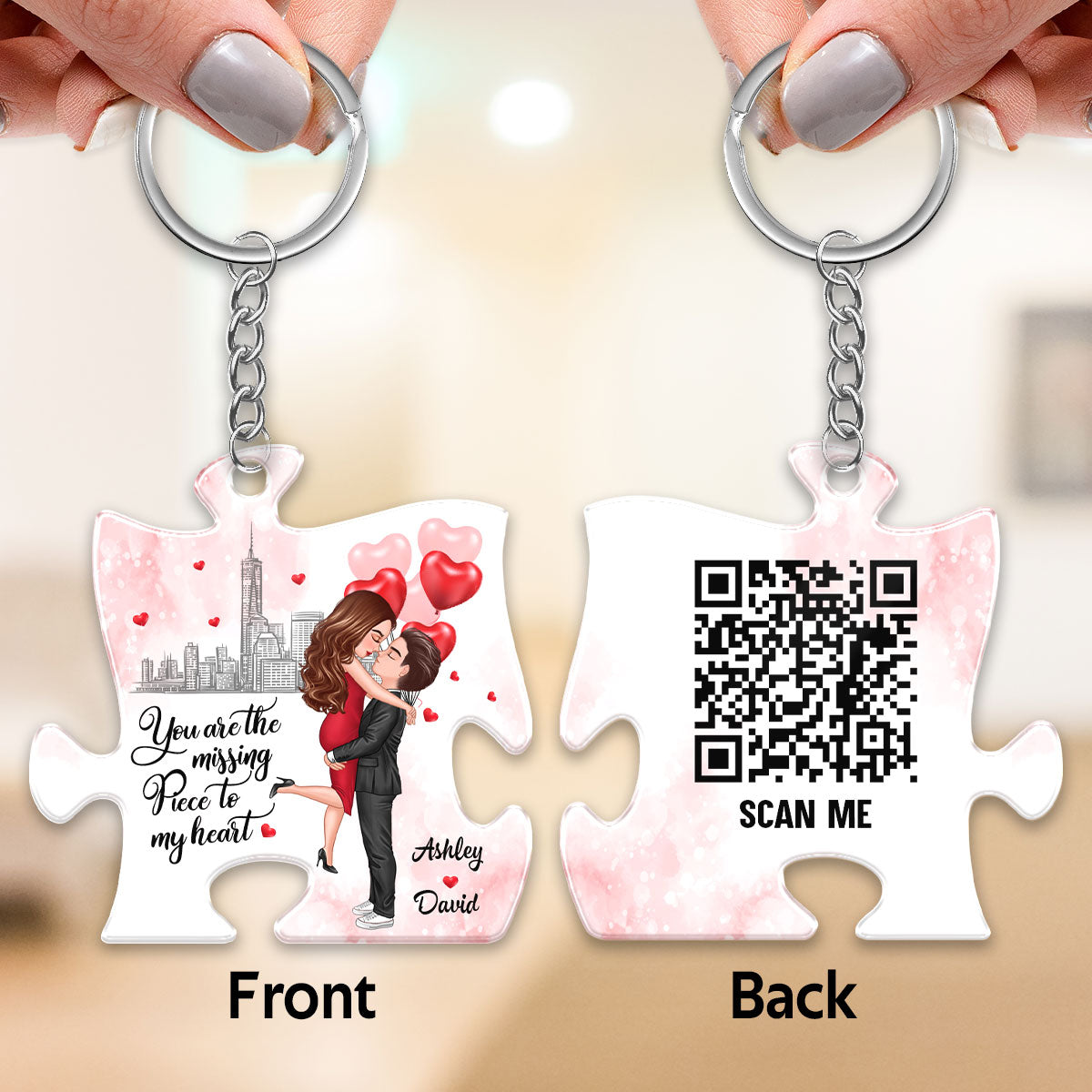 The Missing Piece To My Heart Couple Favorite Song Scannable QR Code Personalized Puzzle Acrylic Keychain