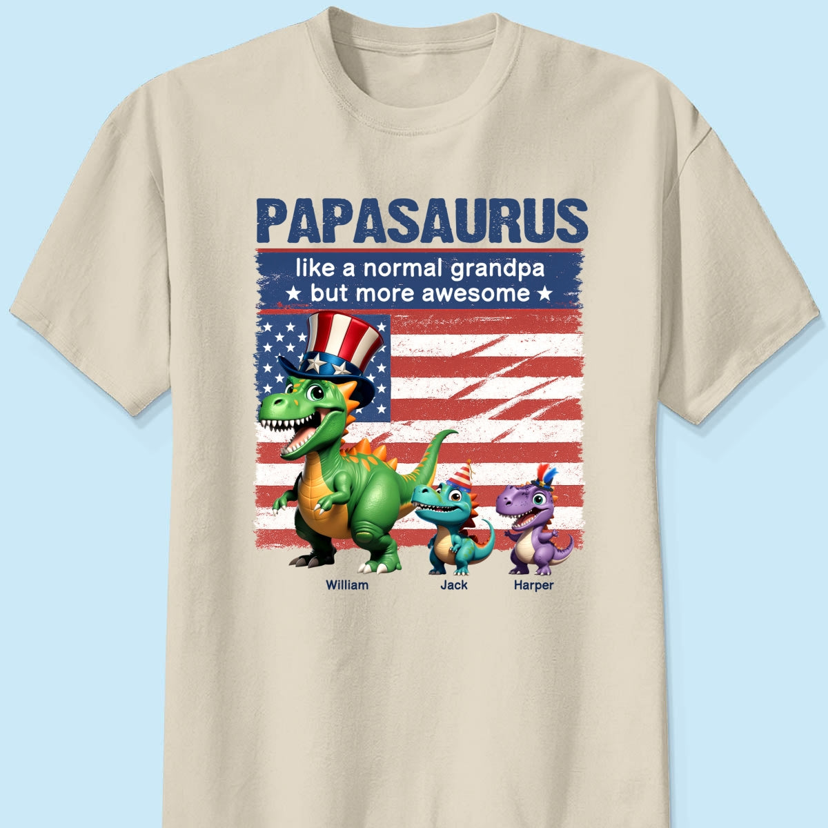 Grandpasaurus And Kids 3D Effect Dinosaurs 4th Of July Independence Day Celebration Personalized Shirt