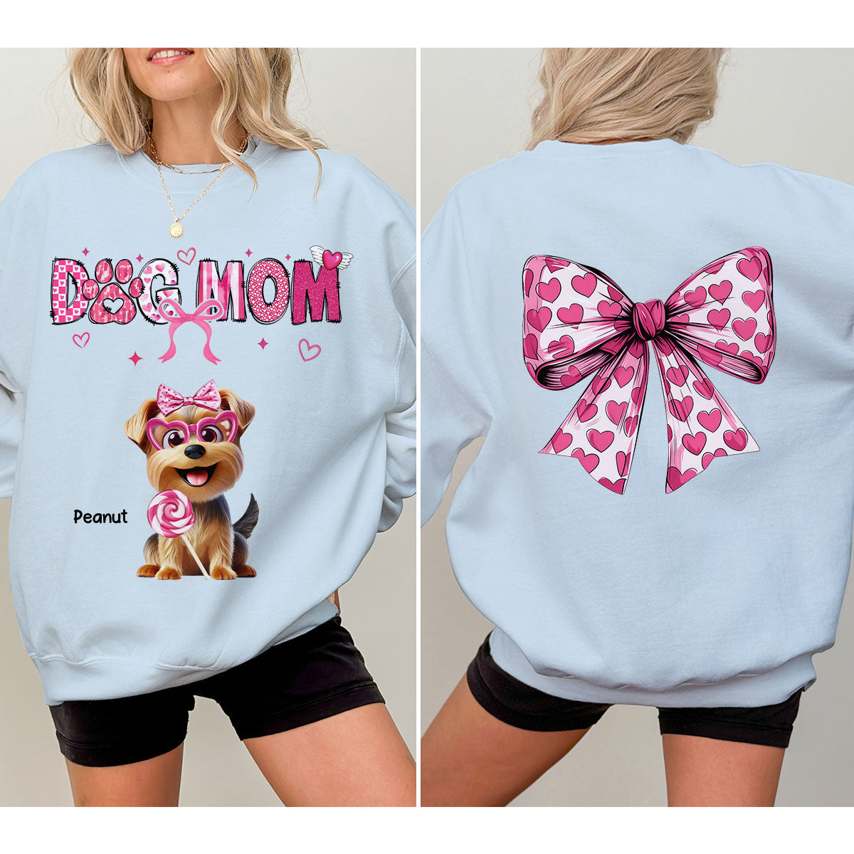 Dog Mom Cute Coquette Cartoon Dog Gift Personalized Double Sided Sweatshirt