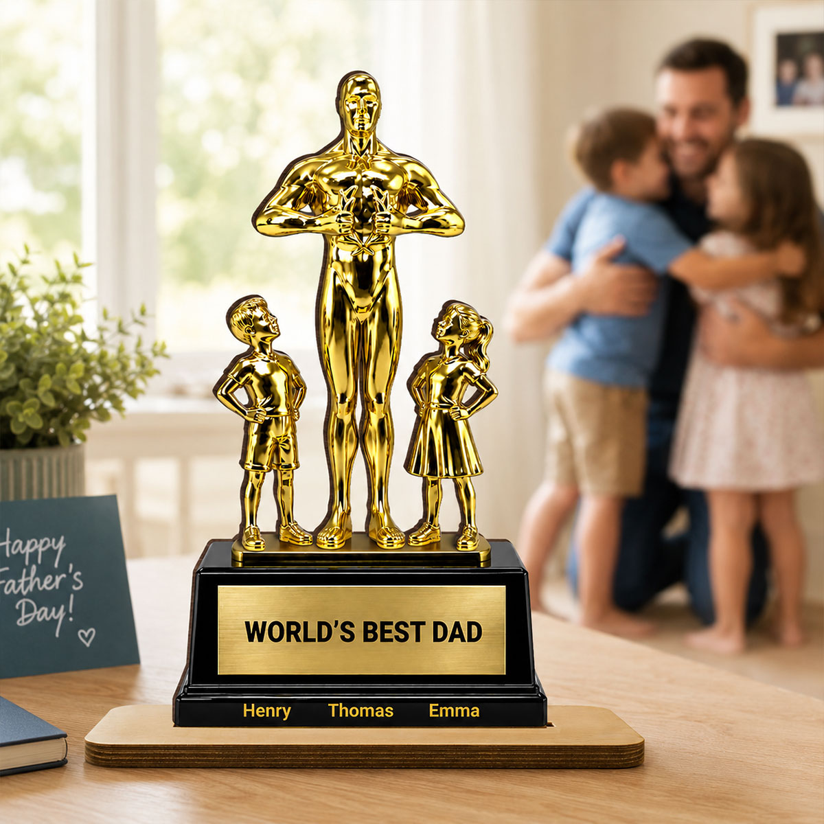 World's Best Dad Trophy - Personalized 2-Layered Wooden Plaque - Gift for Dad, Husband