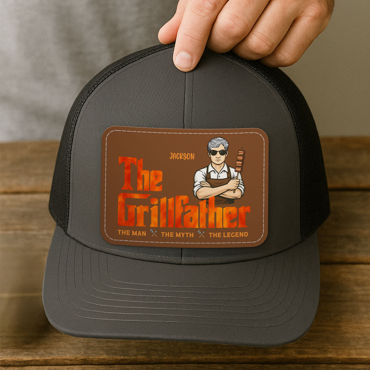 The Grillfather Personalized Leather Patch Hat, Father's Day Gift For Husband, For Dad, For Grandpa